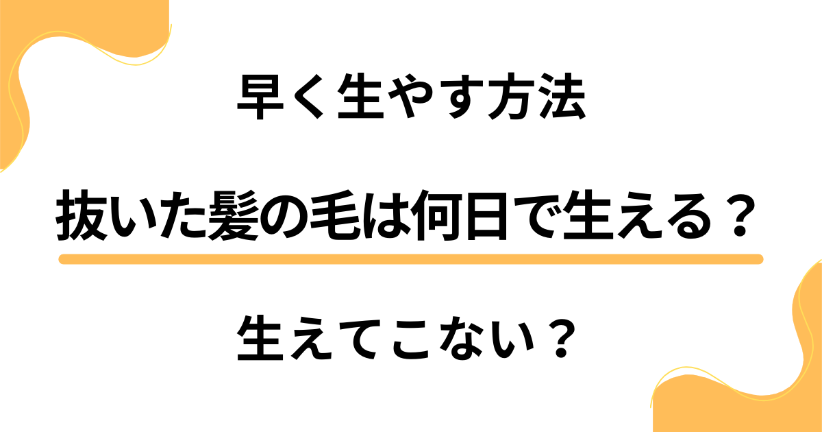 【早く生やす方法】抜いた髪の毛は何日で生える？それとも生えてこない？