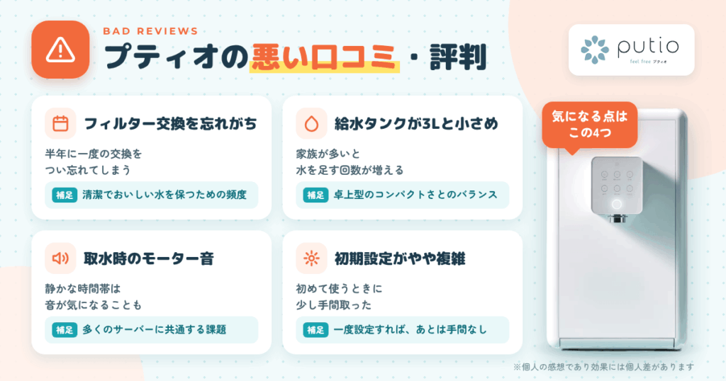 プティオ ウォーターサーバーの悪い口コミ評価
