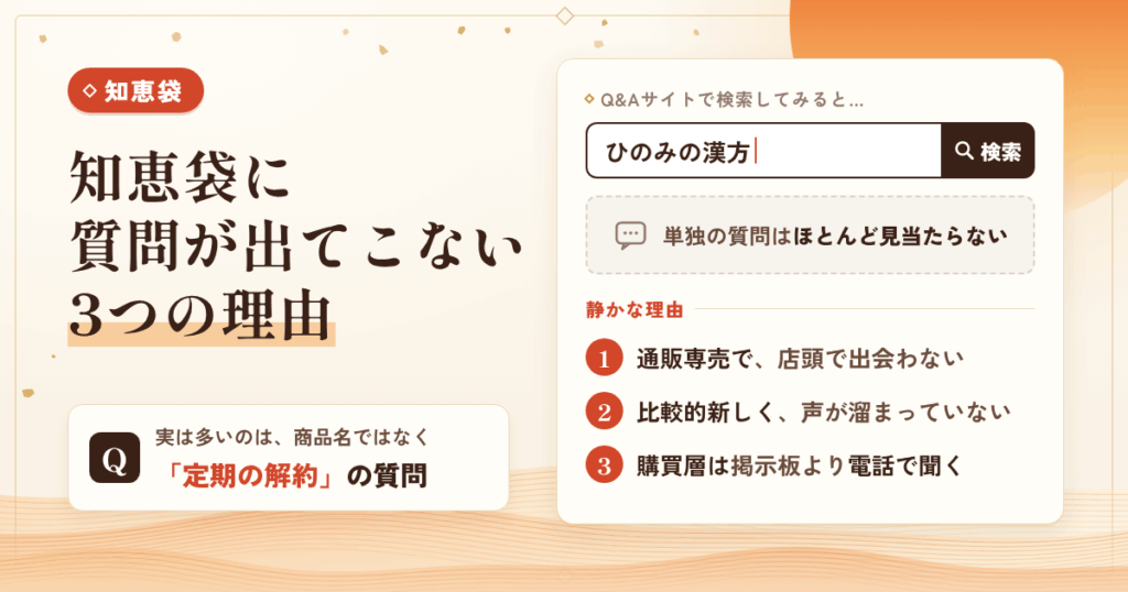 「ひのみの漢方 知恵袋」で探しても質問が出てこない理由