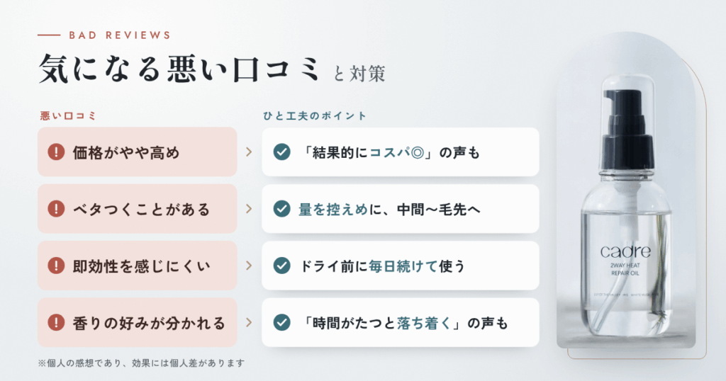 cadre(カドレ)ヘアオイルの悪い口コミ評価