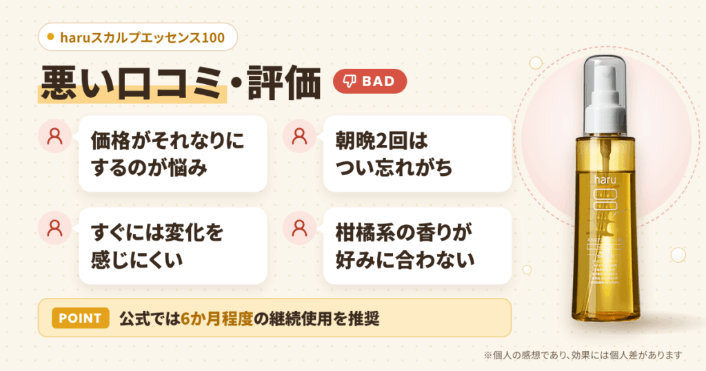 haruスカルプエッセンス100の悪い口コミ評価