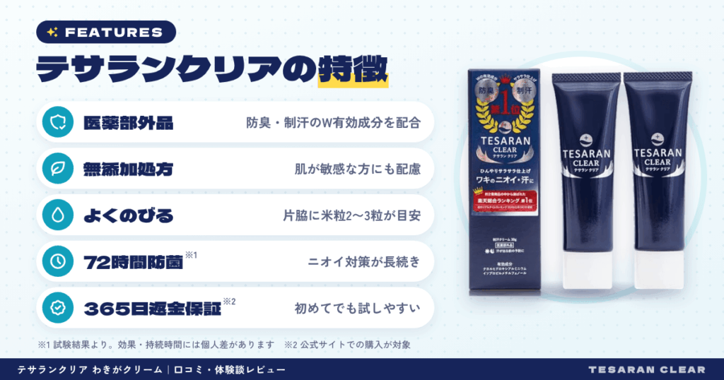 テサランクリア わきがクリームの特徴