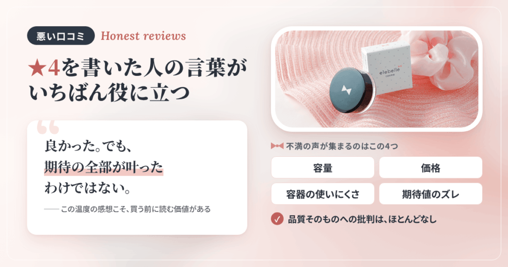 悪い口コミ｜★4を書いた人の言葉が、いちばん役に立ちます