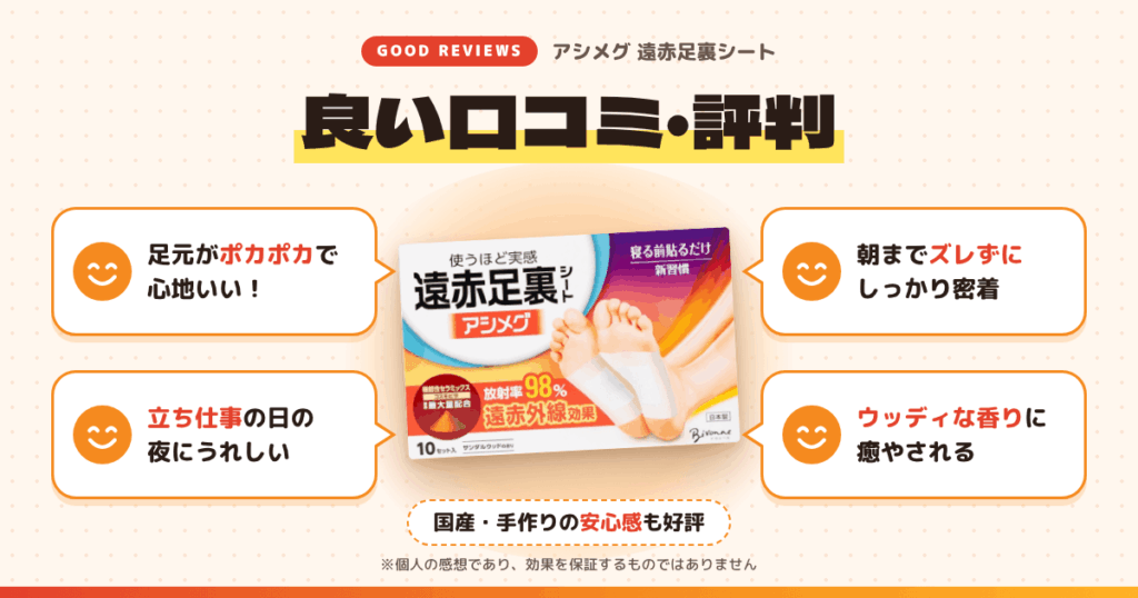 アシメグ 遠赤足裏シートの良い口コミと評判