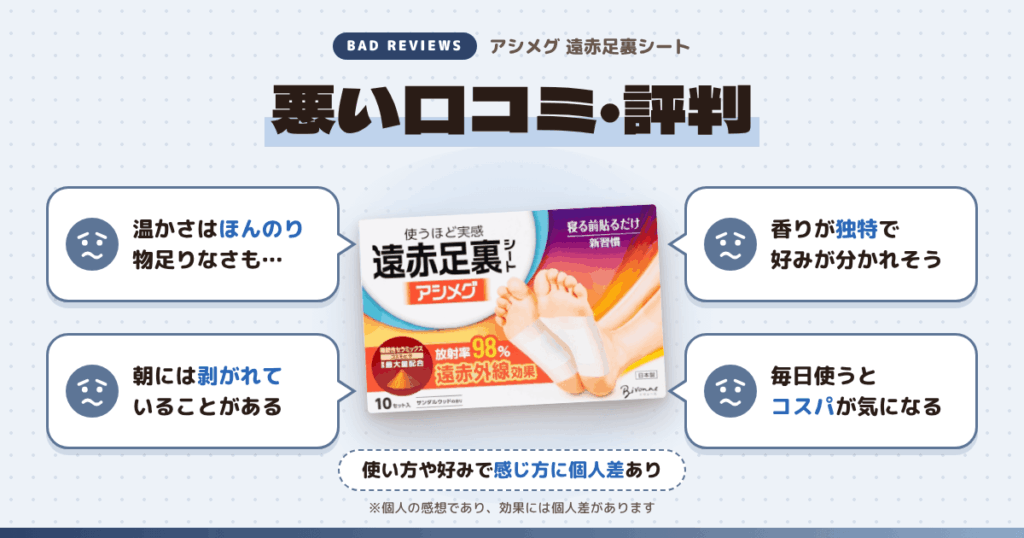 アシメグ 遠赤足裏シートの悪い口コミ評価
