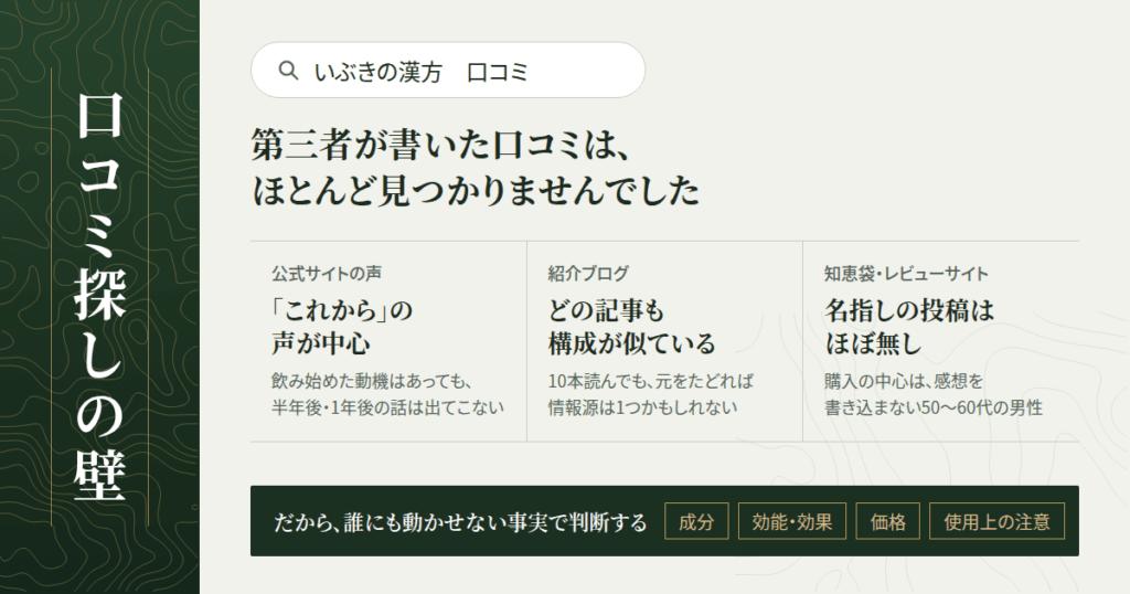 いぶきの漢方の口コミを探して、最初にぶつかった壁
