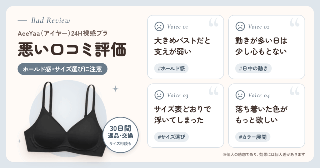AeeYaa(アイヤー)24H裸感ブラの悪い口コミ評価
