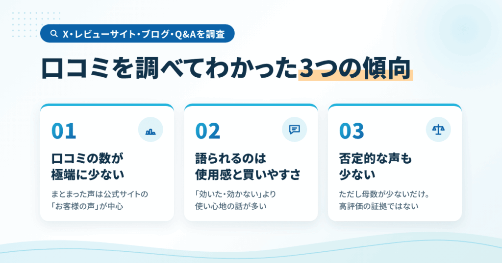 キュアナスGの口コミを調べてわかった3つの傾向
