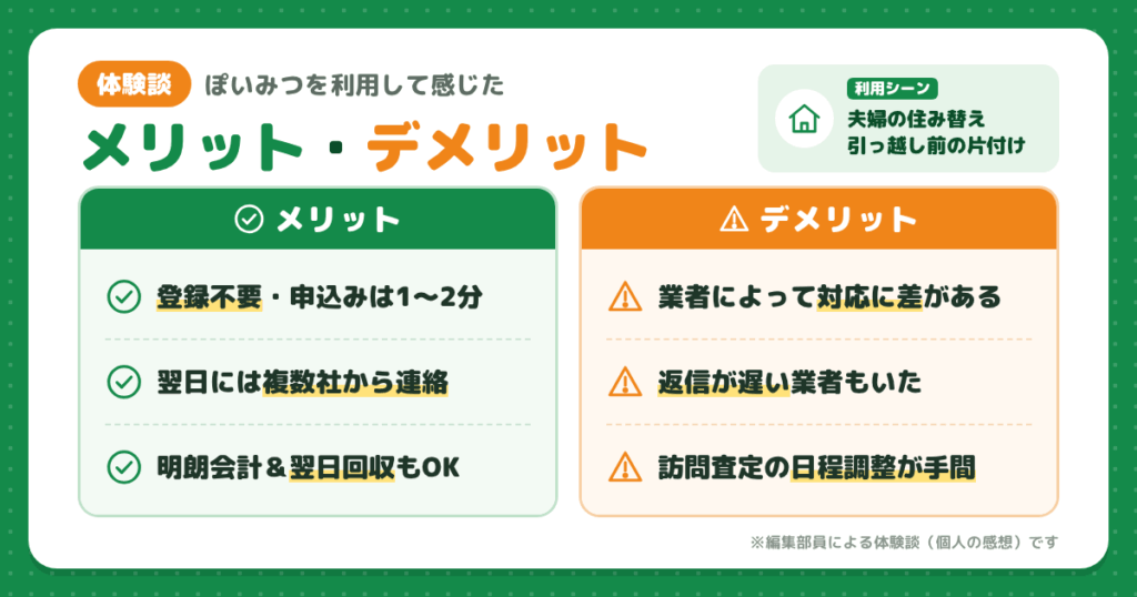【体験談】不用品回収の無料一括見積り ぽいみつを利用して感じたメリット・デメリット（レビュー）