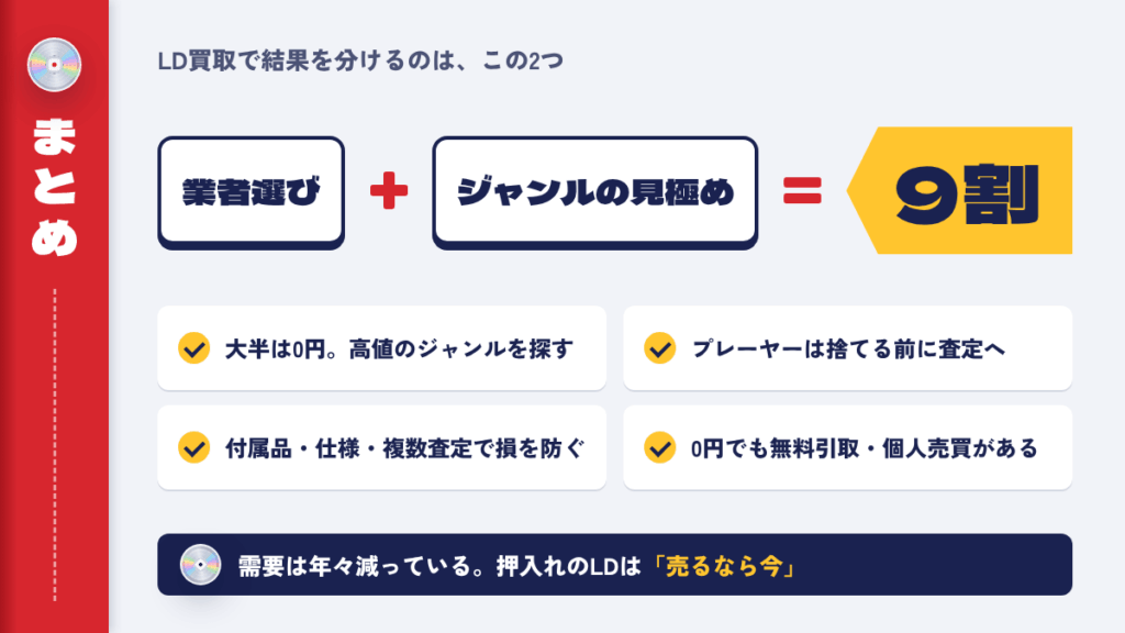 まとめ――レーザーディスクの買取は「業者選び」と「ジャンルの見極め」が9割