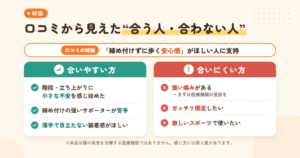 結論：膝パワーウォークの口コミから見えた"合う人・合わない人"