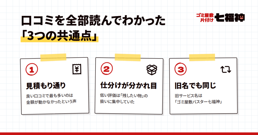 ゴミ屋敷片付け七福神の口コミを全部読んでわかった「3つの共通点」