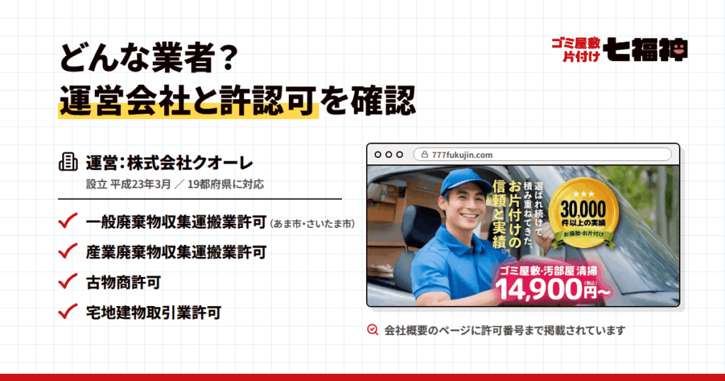 ゴミ屋敷片付け七福神とはどんな業者?運営会社と許認可を確認した