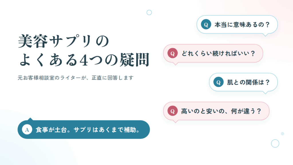 知恵袋によくある「美容サプリ」の疑問に、正直に答えます