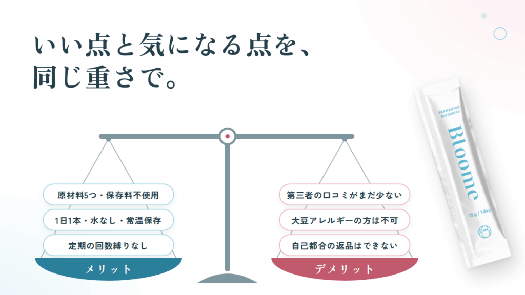Bloome(ブルーム)サプリのメリット・デメリットと、向いている人