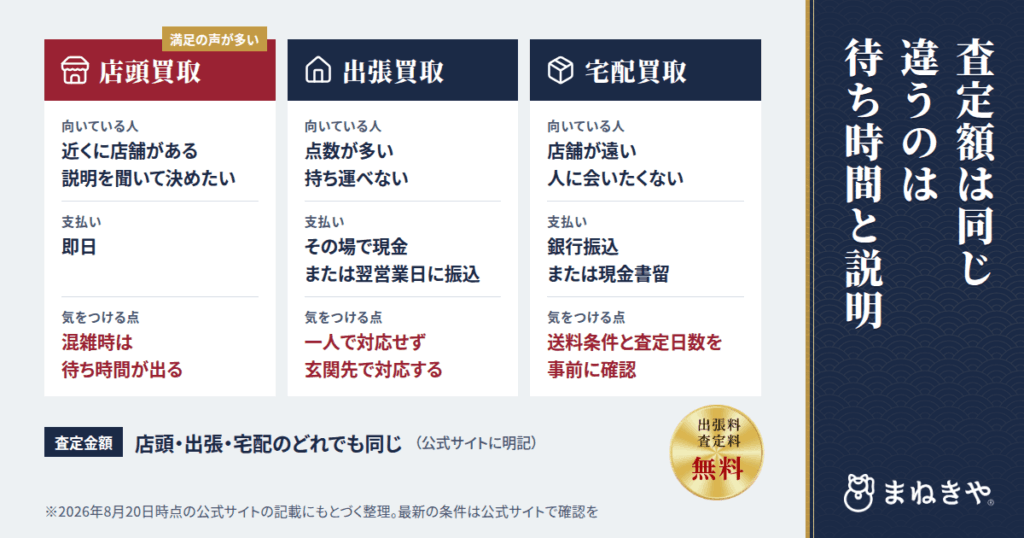 まねきや 着物買取の3つの方法を比較|店頭買取・出張買取・宅配買取の選び方