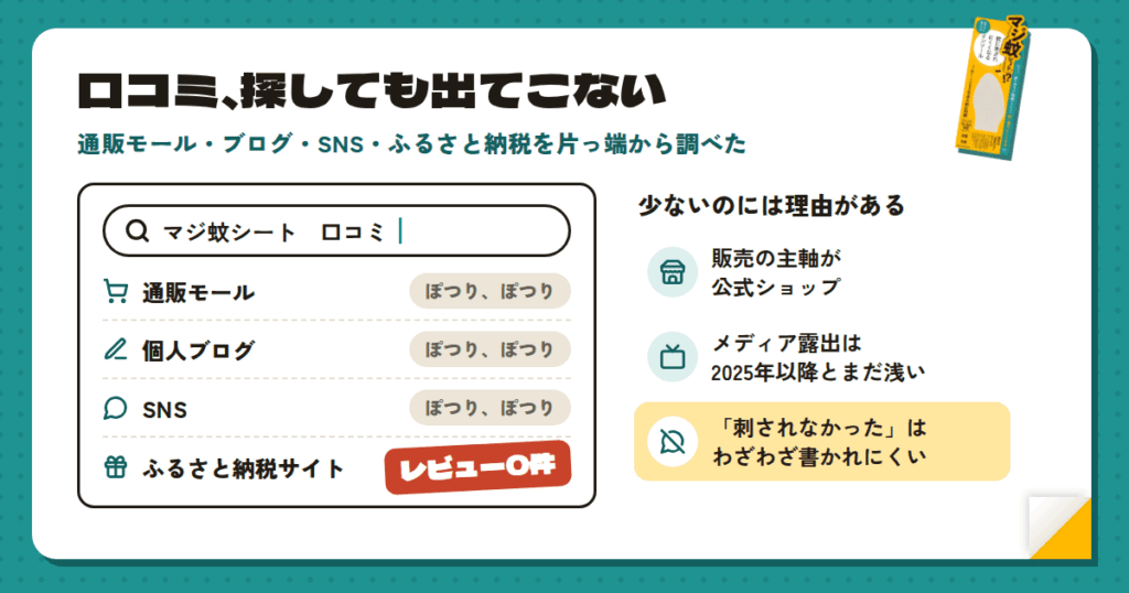 マジ蚊シートの口コミを片っ端から調べて、最初にぶつかった壁