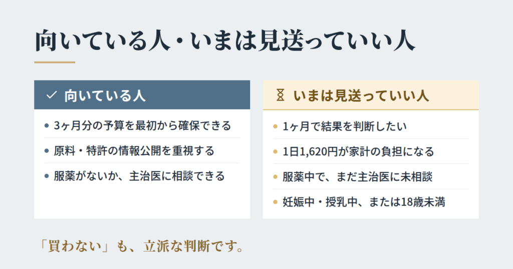 5デアザフラビン 3000PureMaxが向いている人・いまは見送っていい人