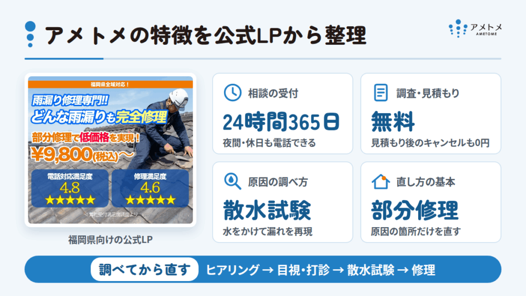 雨漏り修理アメトメとは？公式LPを読み比べてわかった特徴